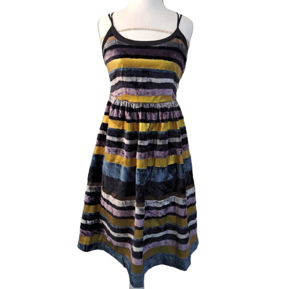Anthropologie Wolven Ada Stripe Velvet Party Cocktail Fit Flare Dress Size 0